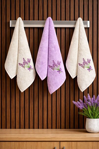 Binna Soft Natural Touch 3 Pieces 100% Cotton Embroidered 30 X 50 cm Kitchen ...