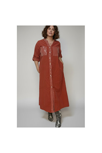 FeteRL Velvet Shirt Dress with Sequins, Dark Orange