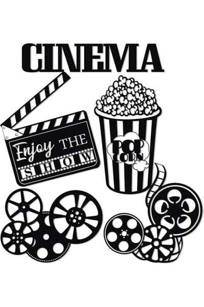 Mirfa Wooden Wall Art With Self Adhesive Base - Black (Movie Theatre Decor)