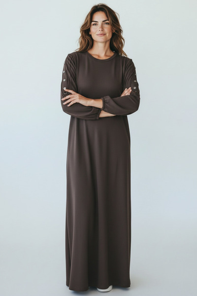 ECE GİYİM Women's Crystal Two-Thread Sleeve Sewing Detail Seasonal Dress