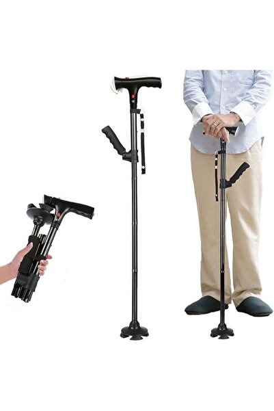 Mirfa Adjustable Folding Cane with LED Light With Cushion 2 T Handle and Pivo...