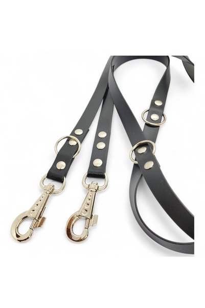 VSLT HANDMADE Handmade-Dual Carabiner, Biothane Waterproof Dog Leash. for Medium Breeds and Above. with Silver Hook.