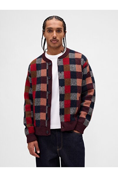 GAP Erkek Bordo Fuzzy Relaxed Crewneck Triko Hırka