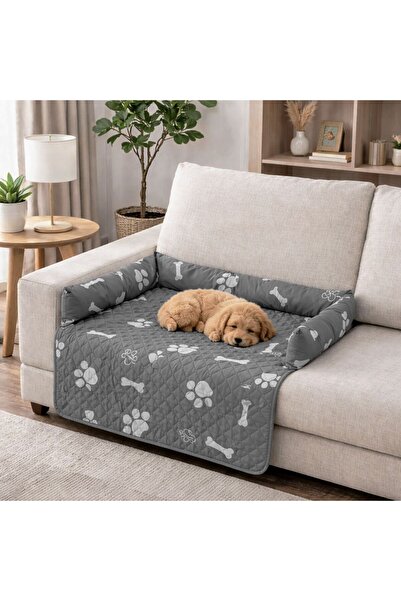 OEM Saltea cu husa impermeabila, gri cu model labute pentru animale de compan...