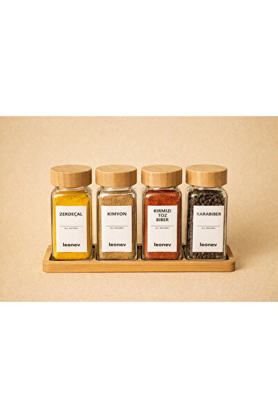 LEONEV رف التوابل المكون من 4 قطع مع غطاء من الخيزران