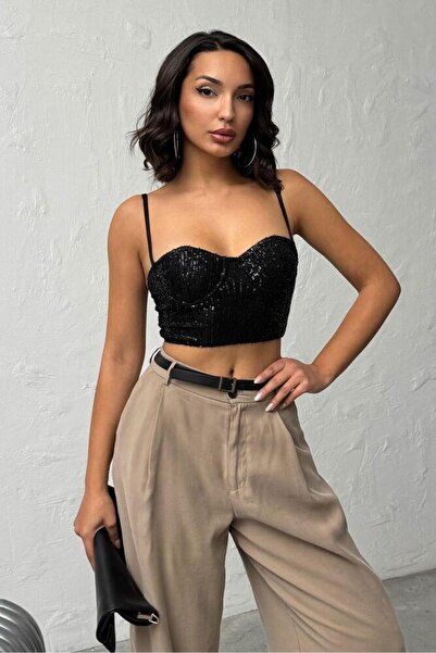 CKM MODA Seduction Sequined Bustier Black