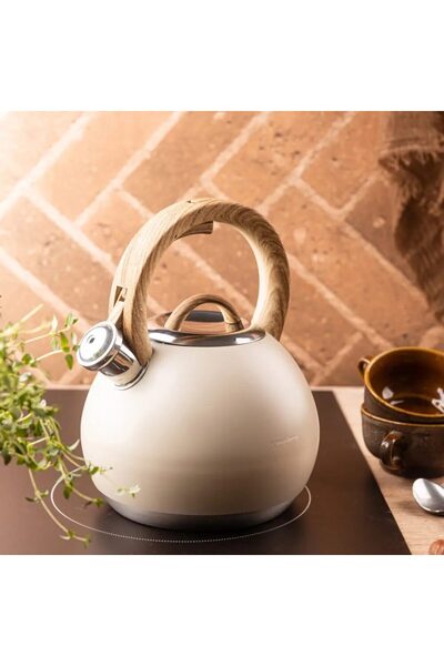 Klausberg Бежов сферичен чайник, чайник от неръждаема стомана, 3 л,