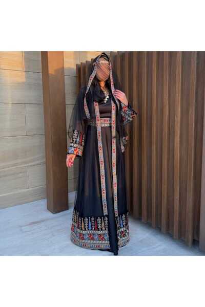 ZAHRA Black jalabiya with colorful traditional embroidery