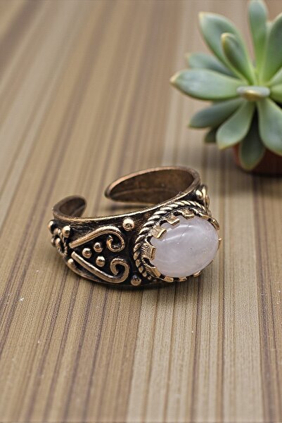 NBS Beautiful Naturel Stones Real Pink Quartz Copper Ring Adjustable Multi-Qu...