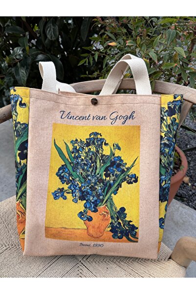 pamukcanta Vincent Van Gogh Kanvas Bez Çanta Yıkanabilir Metal Çıtçıtlı Cepli