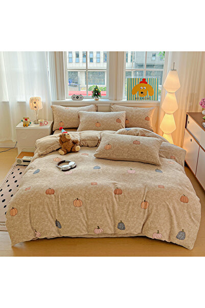 FIONNA.RO Cocolino 4-Piece Bed Linen with Elastic - Beige with Autumn Pumpkins