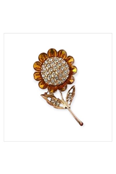 ESJ Kristal Zirkon Taş Ayçiçek Kadın Broş Ebat: 2,5*5 cm