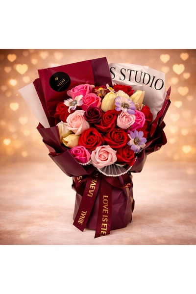 velve Eternal floral bouquet made of handmade flowers, roses and soap tulips,...