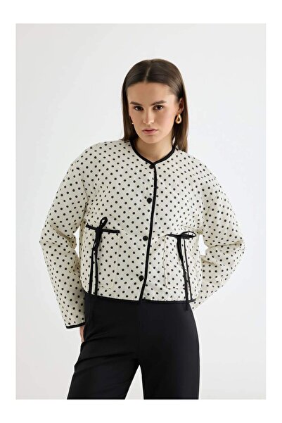 Coral Cebi Kurdeleli Puantiyeli Ceket Ckt01384 Krem