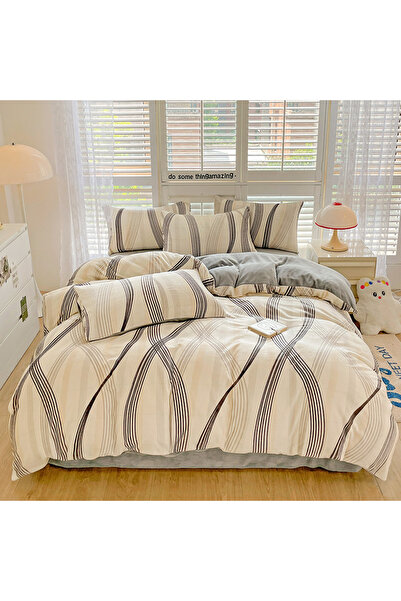 FIONNA.RO Cocolino 4-Piece Bedding Set with Fitted Sheet - Grey with Modern S...