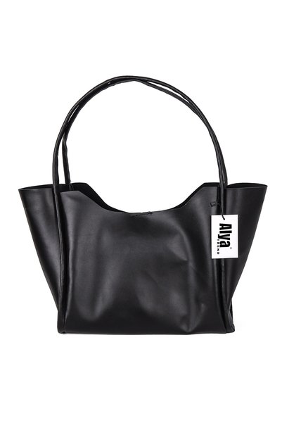 LİZZY BAG Black Faux Leather Snap Closure Hand, Arm and Shoulder Bag