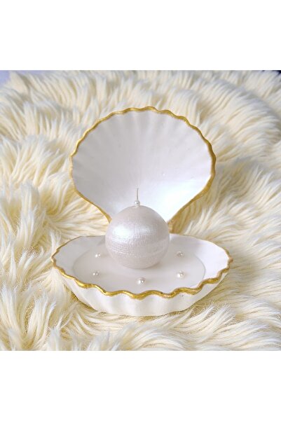 BeQ Home İnci Detaylı Deniz Kabuğu Tasarım Dekoratif Mum – El Yapımı Şık Hediye