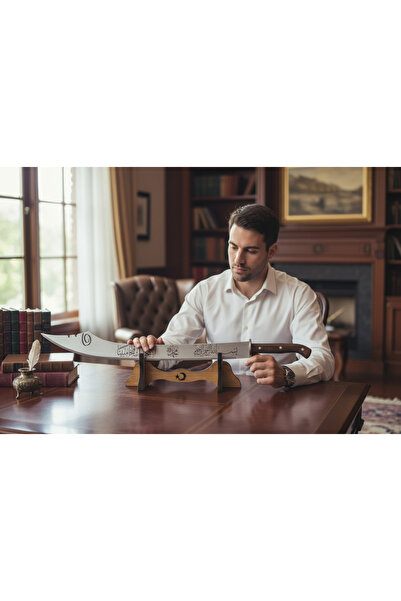 MERTCAN KNİFE Dekoratif Kılıç 62 cm - Özel Ahşap Standlı, outdoor kamp Lazer ...