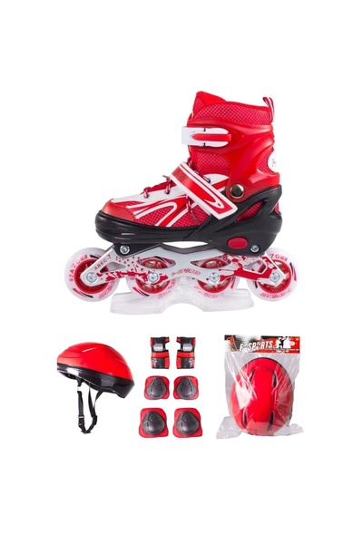 FeyzaDesign Işıklı Çocuk Pateni ve Kask Dizlik Seti, Ayarlanabilir, Renkli Te...