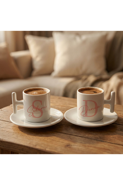 artemoris Kişiye Özel İsim Baş Harfli İkili Türk Kahvesi Fincanı | T Kulplu P...