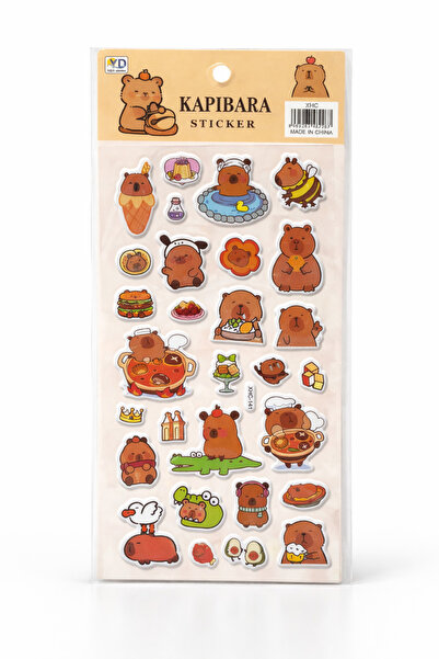 UĞURDAN Kapibara Kabartmalı Sticker Seti 1 Sayfa - Sevimli Kawaii Çıkartma Et...