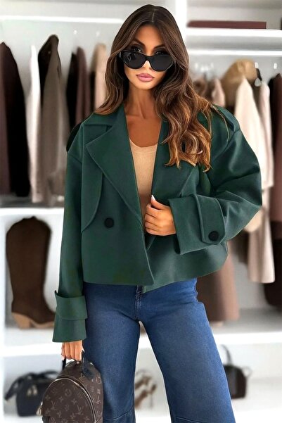FashionForYou Vespera elegant fleece jacket, with lapels and buttons, Green, ...