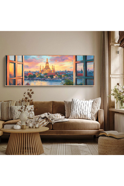 woodhomeworks Tek Parça Gerçek Ahşap Yatay Panorama Çerçeveli Tablo pencerede...