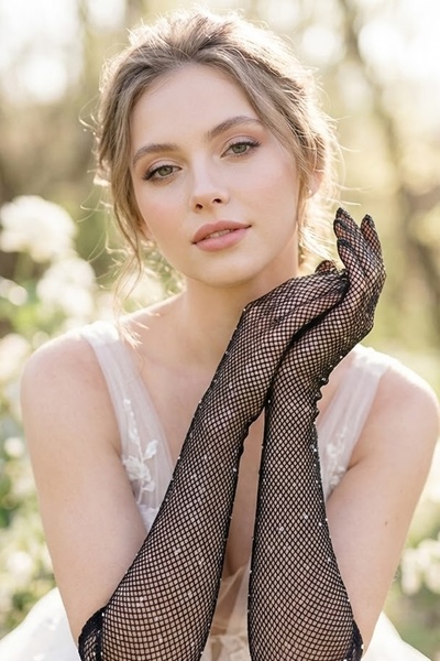 Hobigram Midnight Veil Long Mesh Textured Tulle Gloves |   Elegant and Coutur...