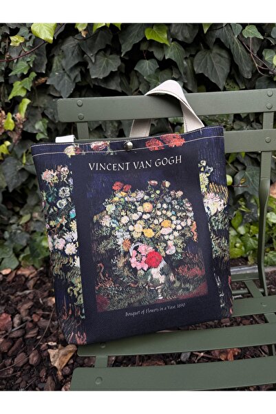 pamukcanta Vincent Van Gogh Kanvas Bez Çanta Yıkanabilir Metal Çıtçıtlı 35x38...