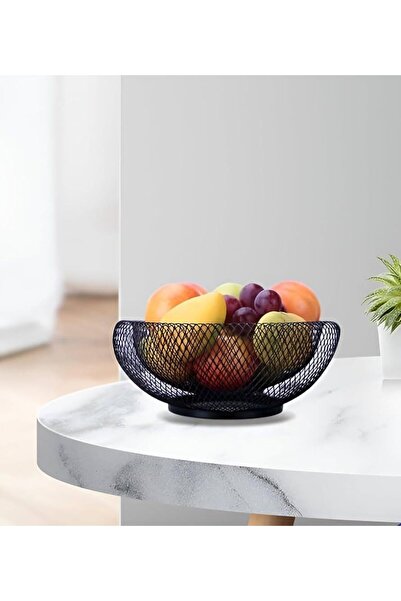 Smart Kitchen وعاء فواكه معدني سلكي، أسود، بتصميم شبكي، سلة تخزين مطبخ مزخرفة