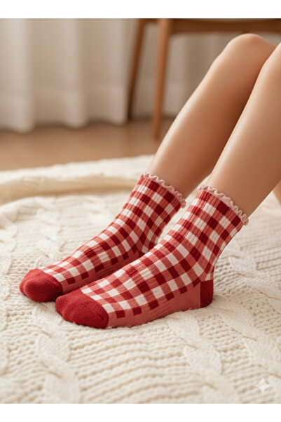 monchermo Kırmızı Kareli Kadın Çorap