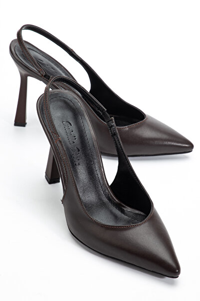 Entella Store Women's Bitter Brown Elastic Open-Back High Heeled Shoes