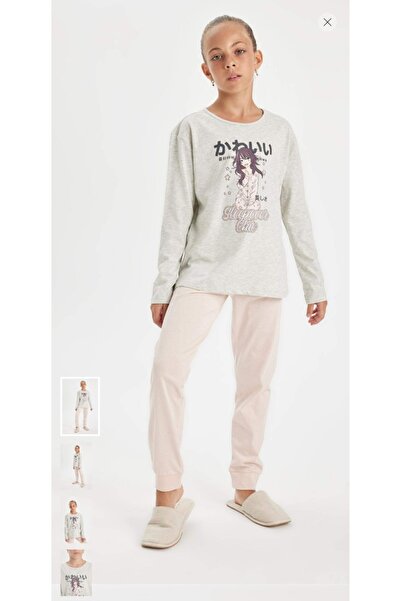 DeFacto Girl's Pajamas Suit Printed Long Sleeve Top Elastic Waist Long Bottom...