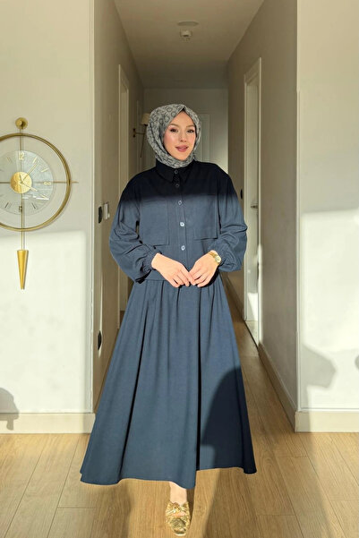 Mihran Butik طقم نسائي من إميلي موديل بتفاصيل جيب - أزرق داكن