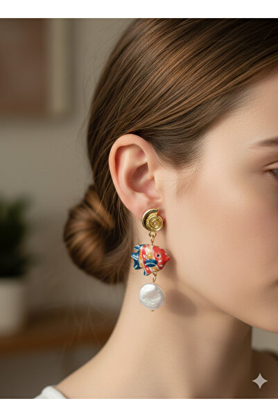 lavante butik kendini özel hisset Murano Steel Earrings with Sea Shell and Fi...