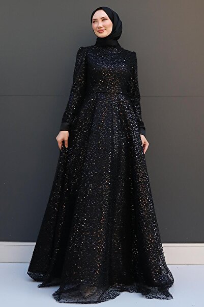 GİYZAMİLA Simay Tesettür Abiye Siyah