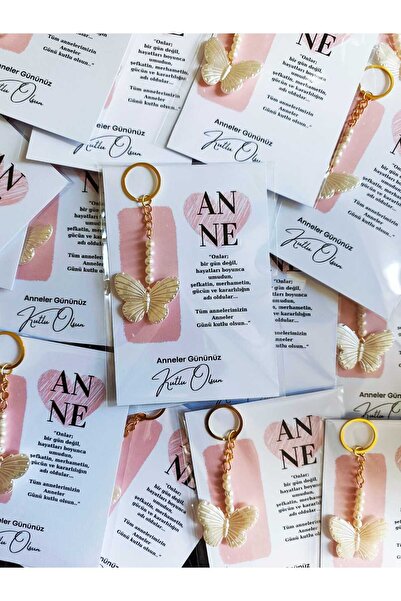 MyGift Anneler günü hediyesi kartlı jelatinli kelebek anahtarlık 10 adet