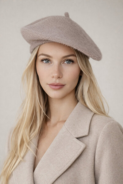 Şirin Giyim Aksesuar قبعة رسامييه فرنسية نسائية من فرو المنك - قبعة أنجورا من...