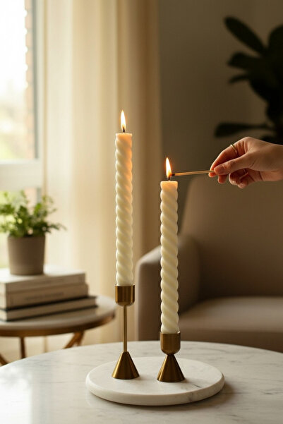 homeartplus Beyaz renk 25 cm burgulu Şamdan mum 2 adet