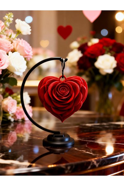 Flay3d 3D Printed Decorative Heart Rose – Luxurious Tabletop Heart Figure, Stylish Gift - Valentine's Day Present
