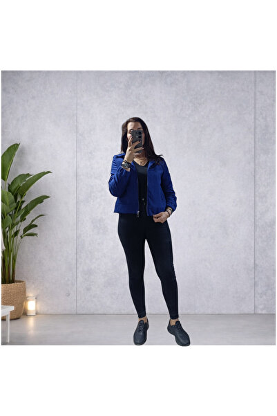 Store Kadın Regular Fleto Cepli Fermuarlı lacivert Süet Ceket