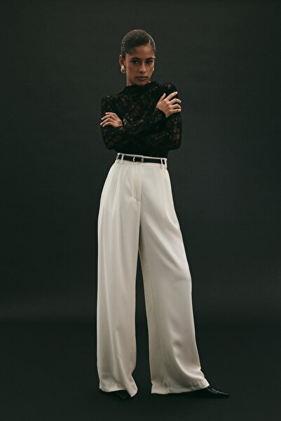 Sateen Luna Crepe Trousers - Ecru