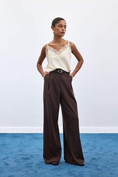Sateen Lena Palazzo Pants - Coffee