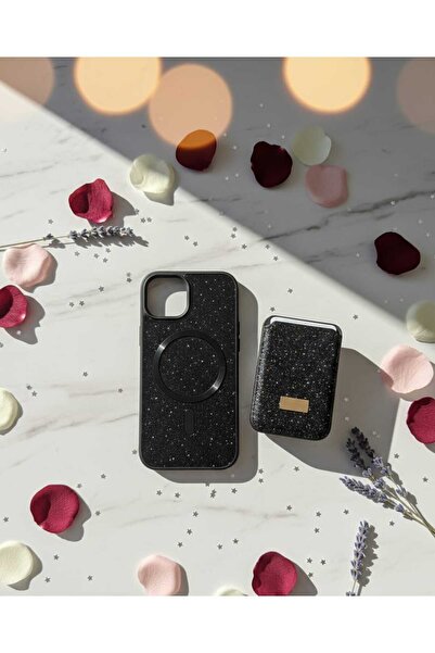 KumOziShop iPhone 15 Uyumlu MagSafe ve Mıknatıs Özellikli Taşlı Cüzdanlı Prem...