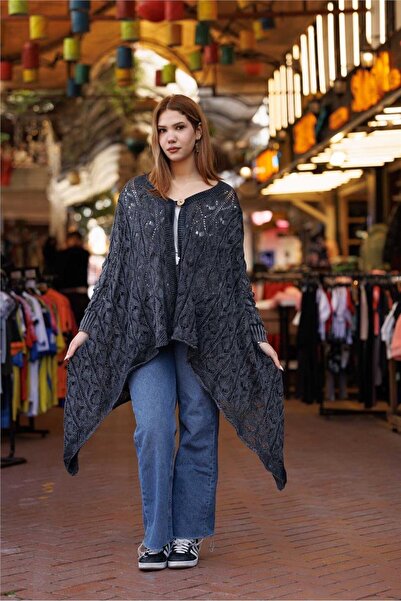 Miss Boheme Gray Color Single Button Detailed Loose Cardigan