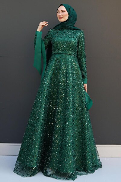 GİYZAMİLA Simay Tesettür Abiye Zümrüt