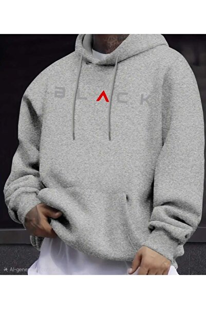 DİVİN Men's Printed Hooded Sweatshirt Oversize Cut 2Ply Cotton Fabric