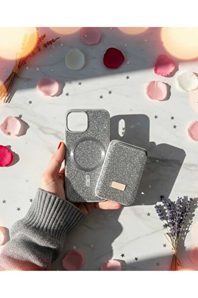 KumOziShop iPhone 15 Uyumlu MagSafe ve Mıknatıs Özellikli Taşlı Cüzdanlı Prem...
