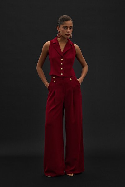 Sateen Eva Crepe Trousers - Burgundy