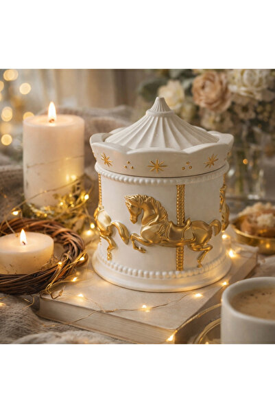 PELIUS Altın Detaylı Atlı Karınca Kapaklı Dekoratif Kutu, Gold Carousel Dekor...